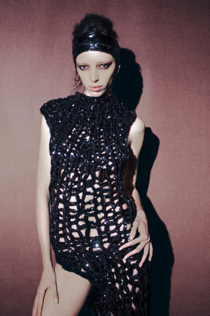 Black Sequins Knitted Dress